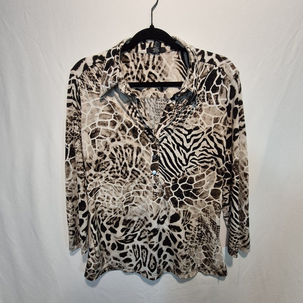 Alfani Women Lrg Top Safari Jungle Core Leopard Mob Wife Aesthetic Retro Boho